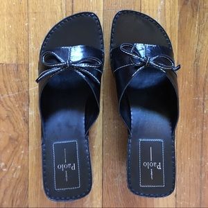 Linea Paolo Aida Black Wedge Heel Slides Sz 8